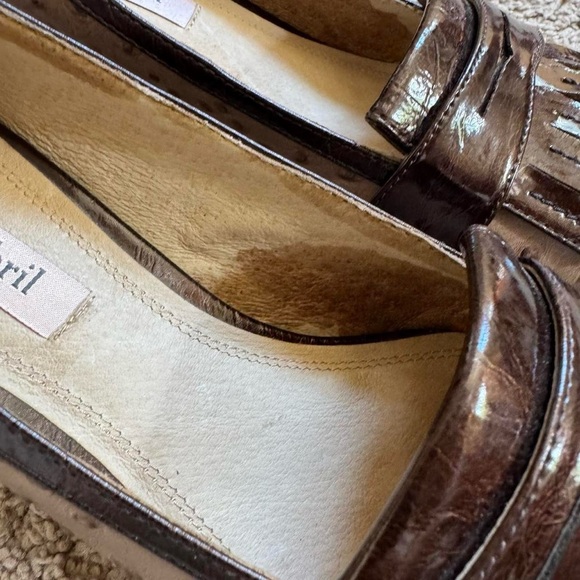 Pilar Abril Brown ostrich leather fring block heel loafers - Picture 8 of 8